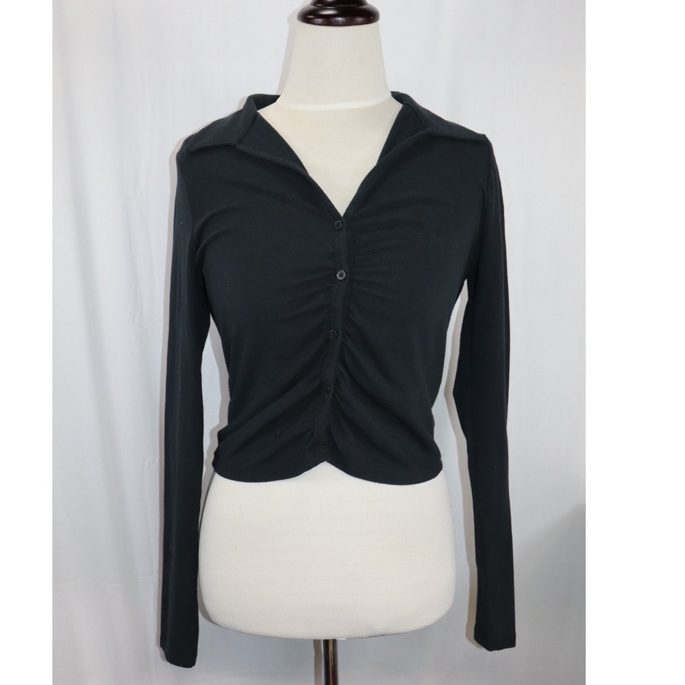 Y2K Baddie Cropped Hollister Must-Have Women's L Black Button Front Top